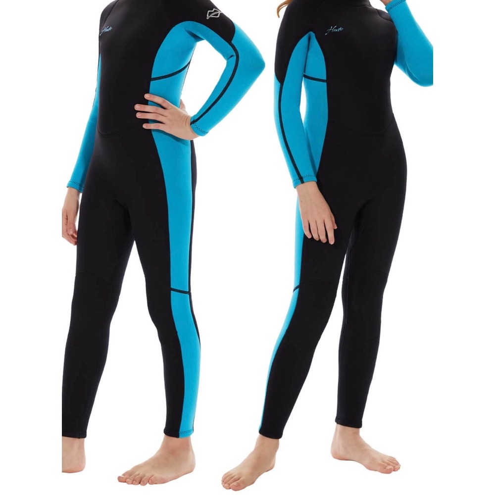 Hevto Wetsuit Kids Size 5 Blue Black New 3/2mm‎ Neoprene Full Suit Back Zip K01